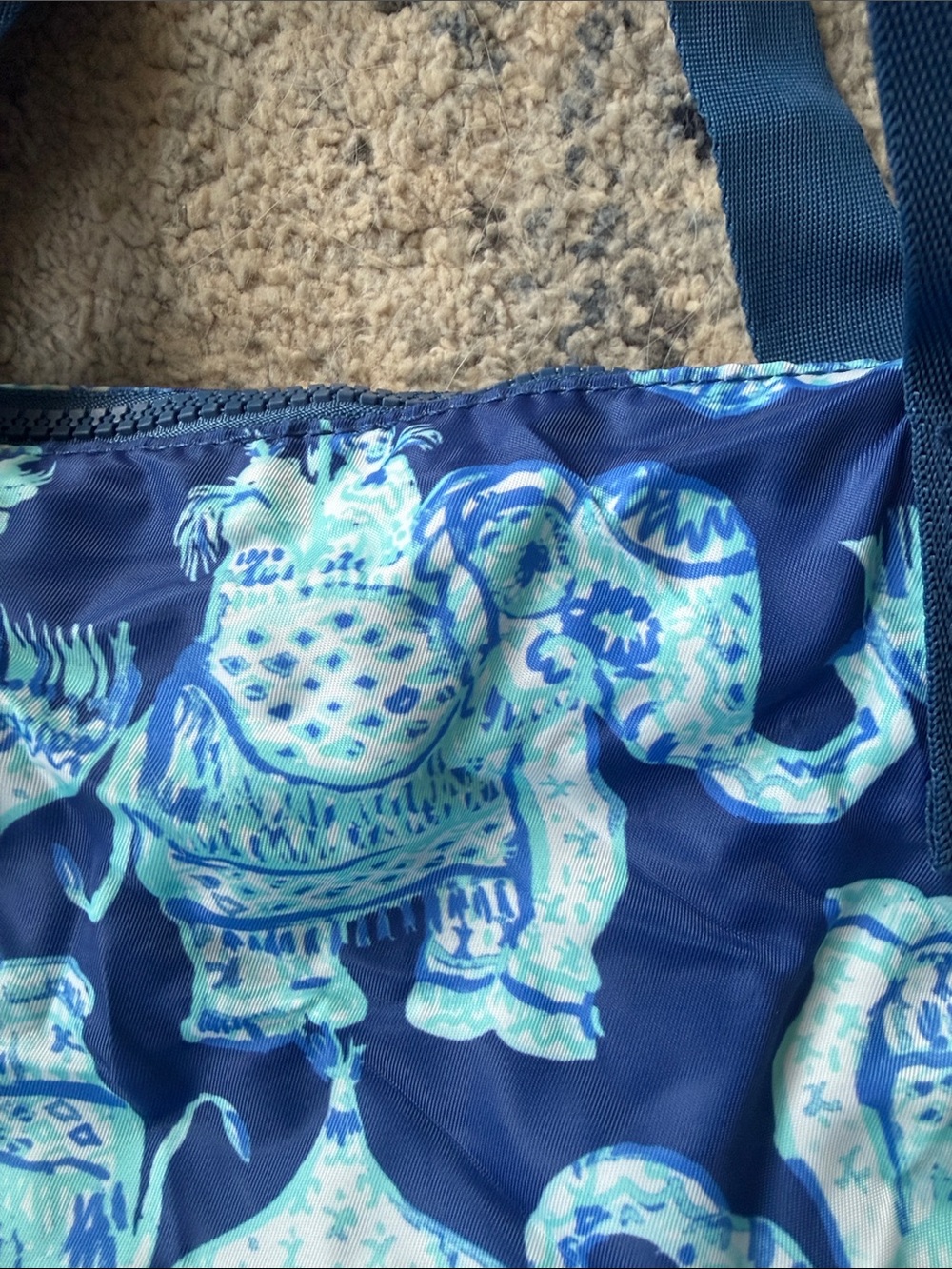 Lilly Pulitzer Blue Elephant Print Folding Tote Bag - Picture 3 of 4